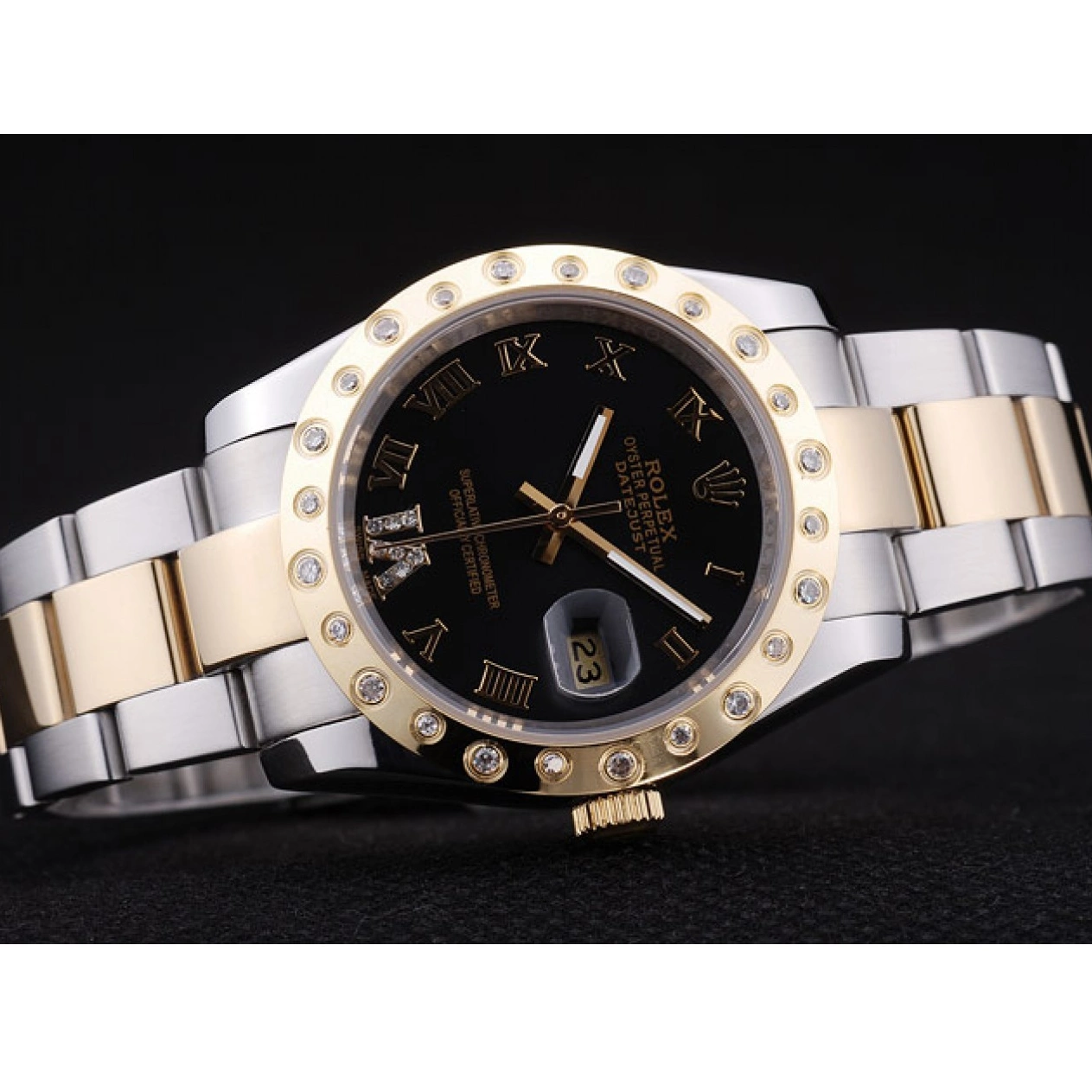 Aaa replica Dial Black Rolex Datejust Diamond Bezel 7463 0823
